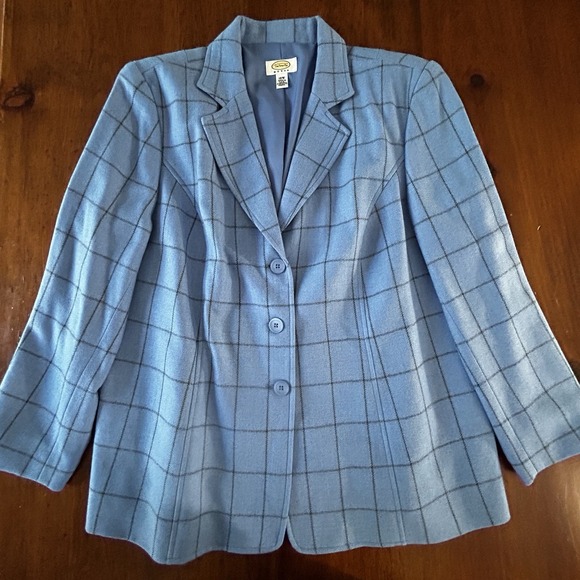 TALBOTS WOMAN Blue Plaid Cashmere Wool BLAZER Jacket 18W Work Office Academia - Picture 12 of 14